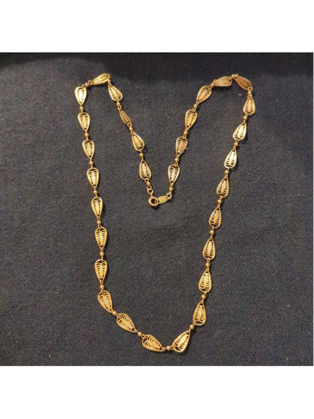 Vintage Gold Filigree Teardrop Leaf Link Statement Necklace